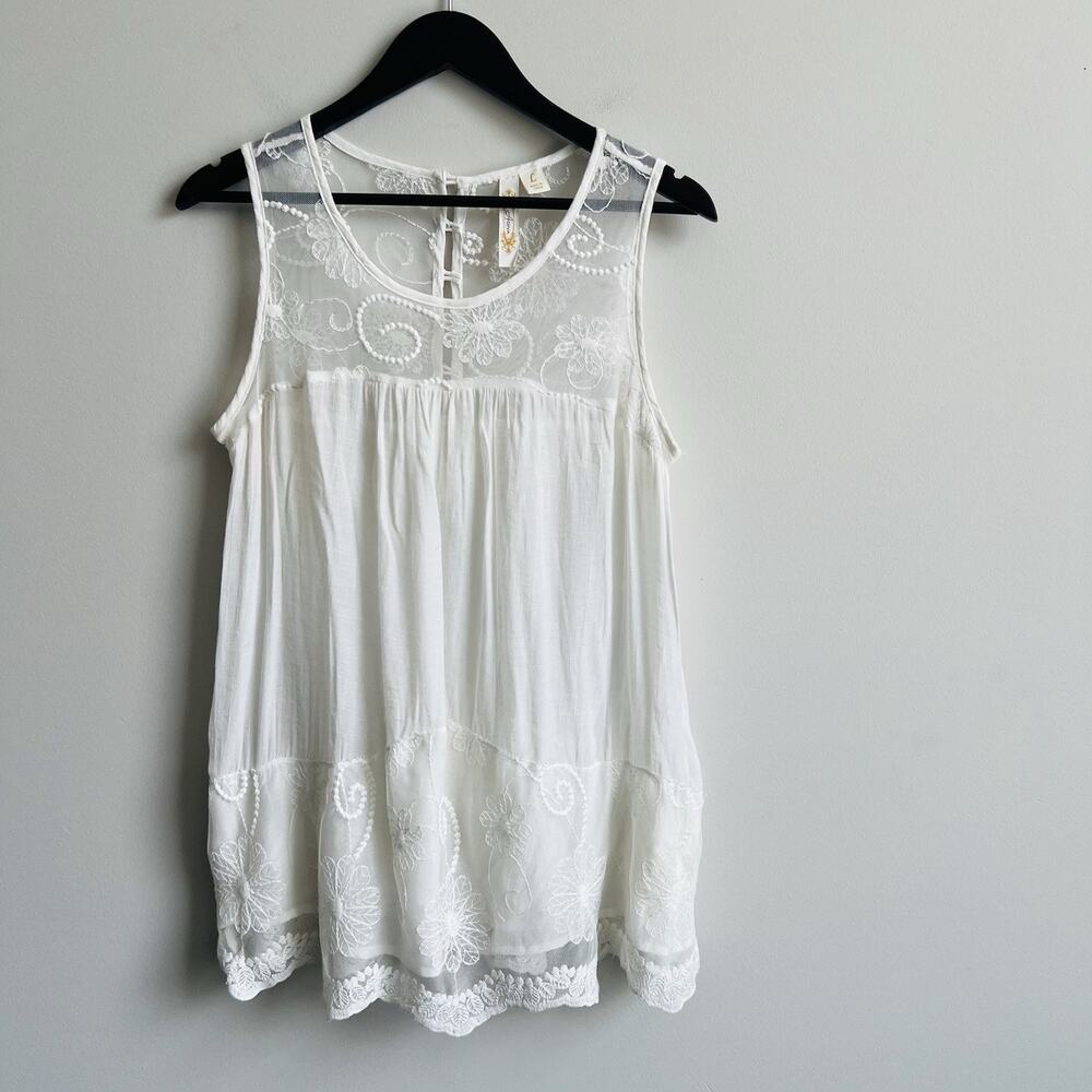 Whimsical Lace Embroidered Top Sleeveless Feminine L Romantic Ethereal Adiva